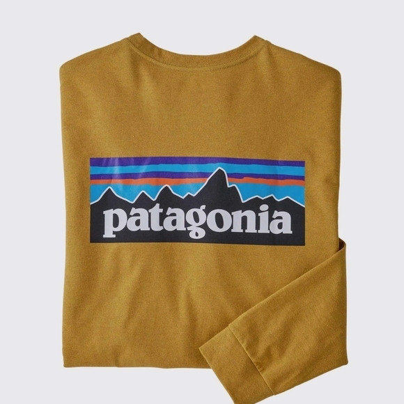 Patagonia Men's Long Sleeve P-6 Logo Responsibili-Tee Shirt Hawk Gold Large - Picture 1 of 11